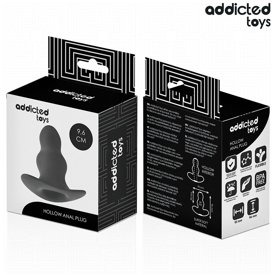 Close-up of the Addicted Toys Hollow Anal Plug M, showing its silicone texture and design for anal exploration.