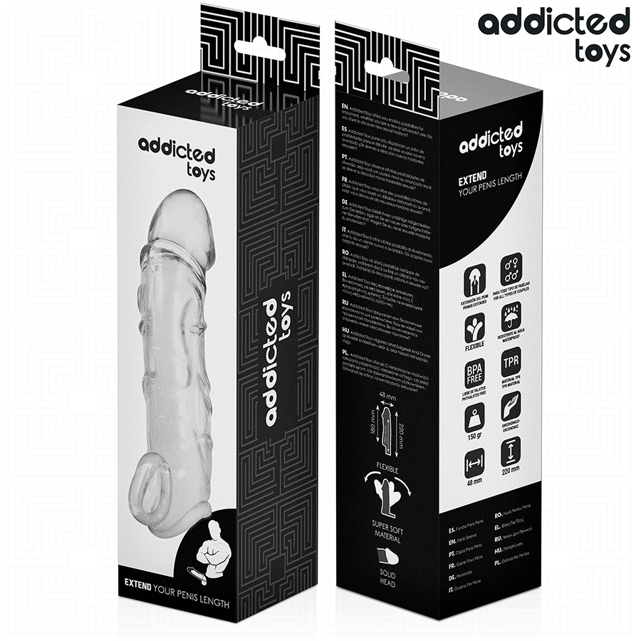 Extensão de Pénis Transparente ADDICTED TOYS 27 CM, para aumento temporário.