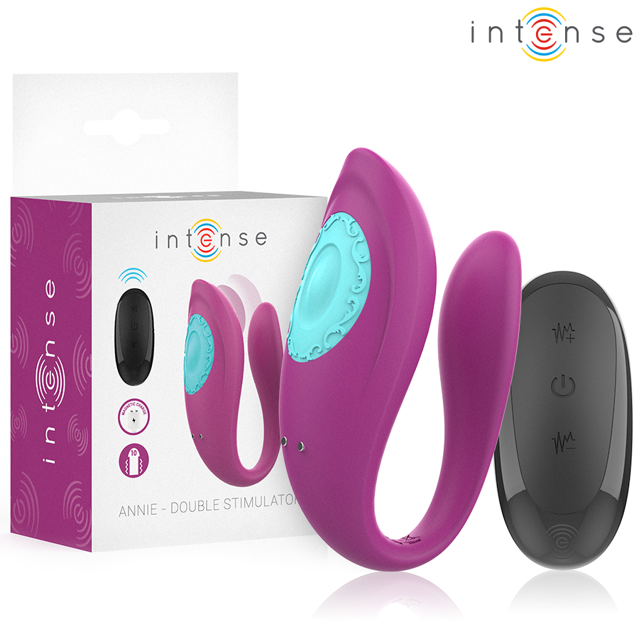 INTENSE Vibrador e Estimulador Annie em U Roxo com Controlo Remoto, mostrando o design ergonómico e cor.