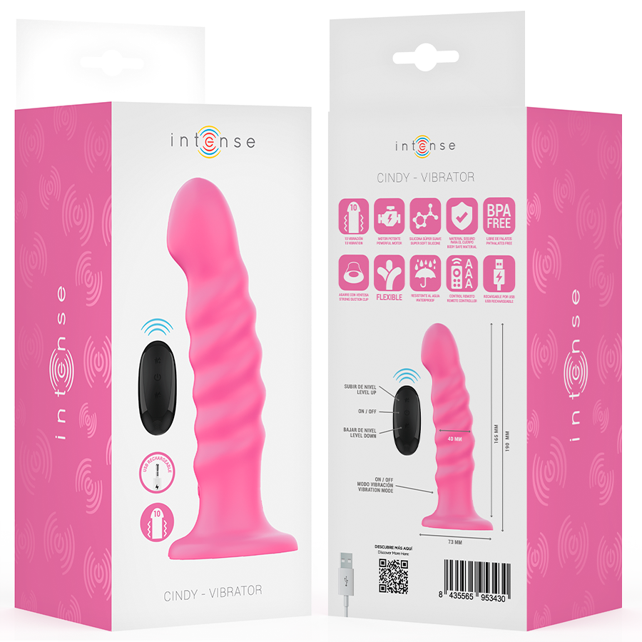 Vibrador Intense Cindy Tamanho L rosa com design espiral e controle remoto