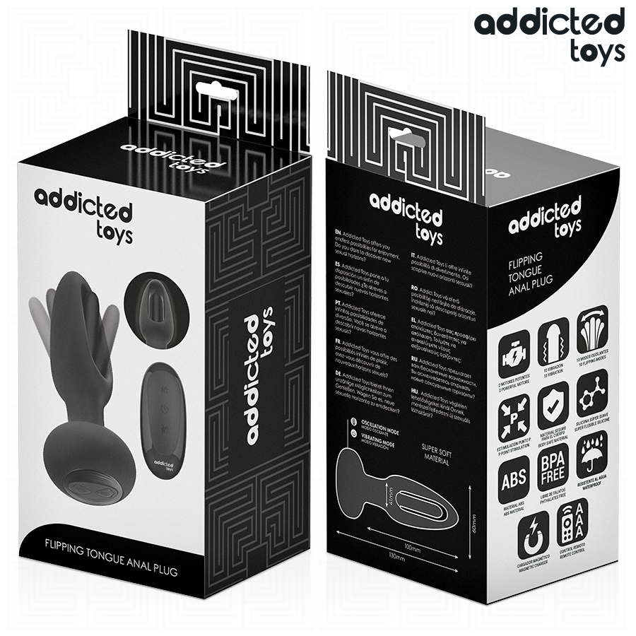 Close-up of the Addicted Toys Plug Anal with Vibrating Tongue and Remote Control, showing its sleek design and features.