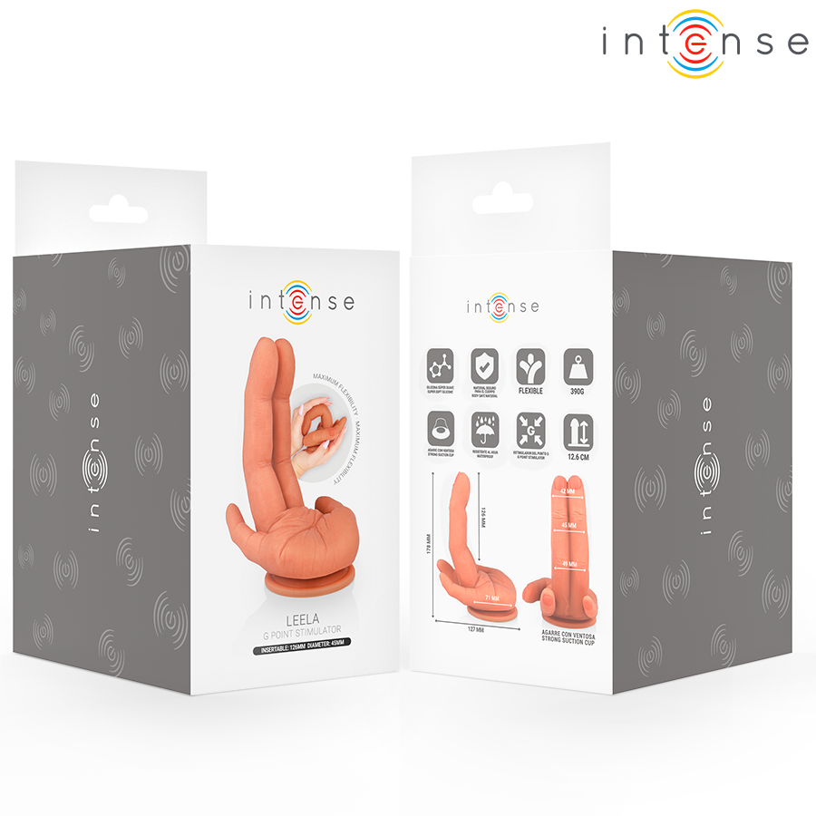 Intense Estimulador Ponto G Leela Mão Flexível 12,6 cm, mostrando o design realista e a flexibilidade do silicone.