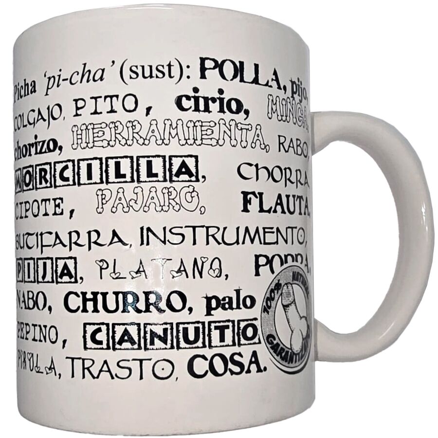 Caneca Branca Divertida com Sinónimos Eróticos 370 ml
