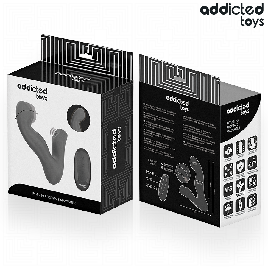 Close-up do Addicted Toys Massageador de Próstata Oscilante, mostrando o design ergonómico e controlo remoto.