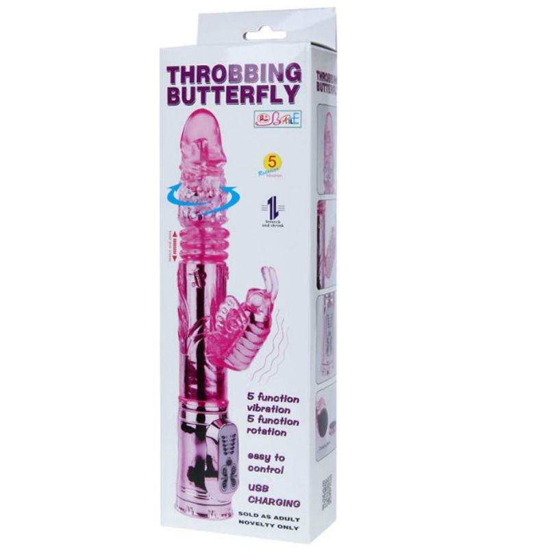 Vibrador Baile Recarregável com rotação e estimulador de borboleta pulsante, em silicone.