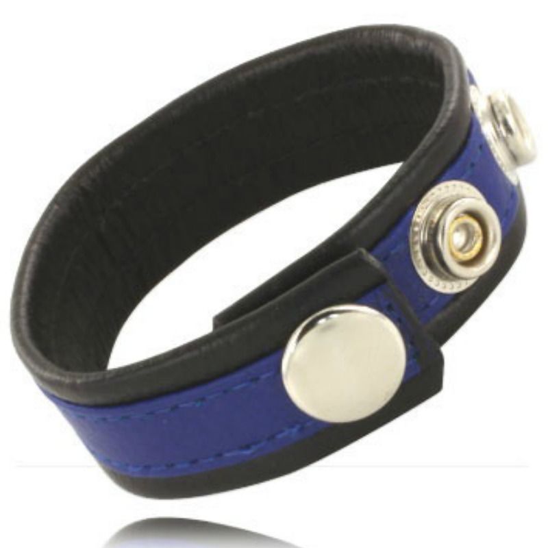 Cinta Peniana de Couro Ajustável para Pénis Azul-Preto