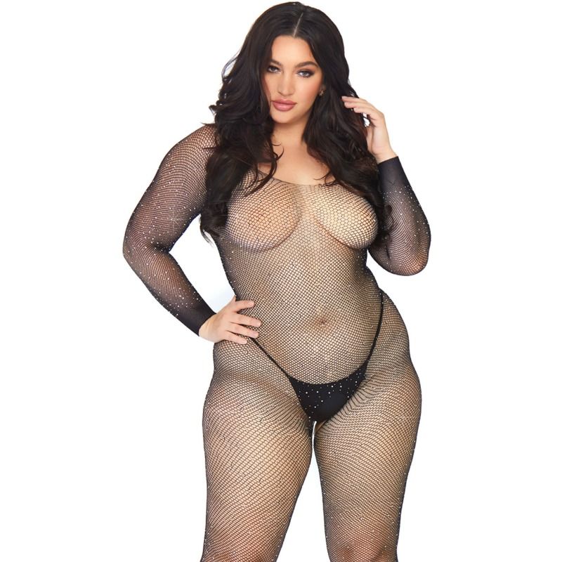 Meia corporal arrastão cristalizada Leg Avenue 1X-2X com design sensual.