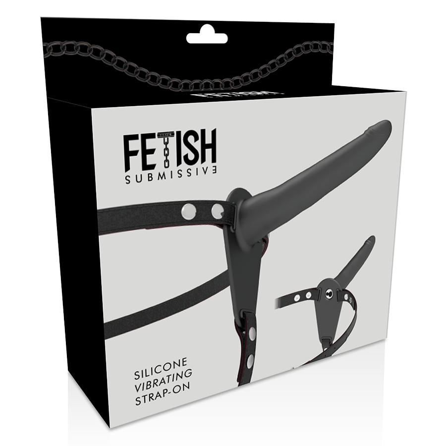 Close-up do Arnês com Vibrador Fetish Submissive de Silicone Preto, mostrando detalhes do design e textura.