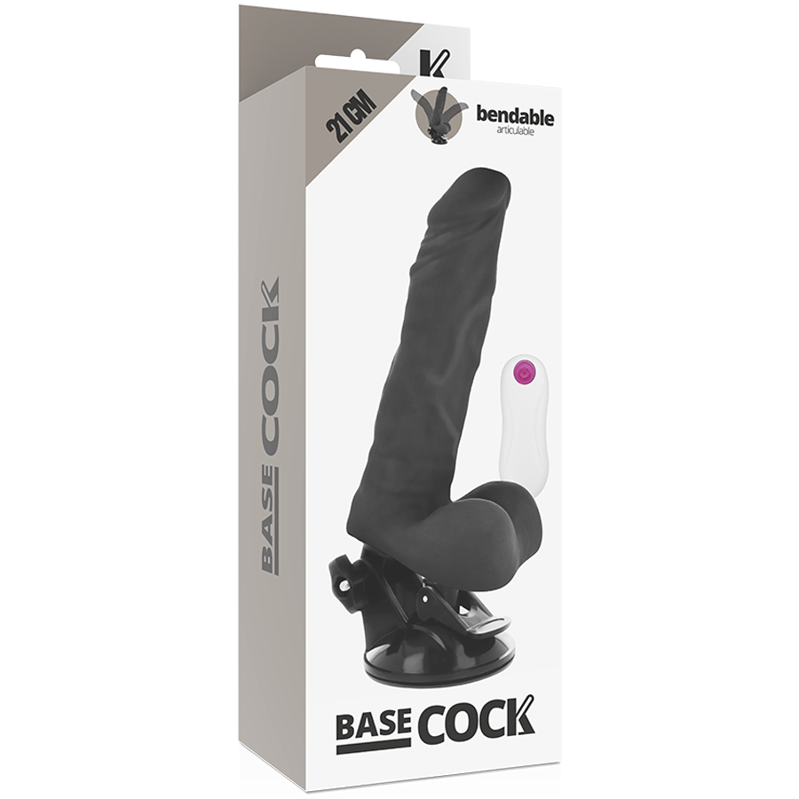 Vibrador realista articulável BASECOCK com controle remoto, mostrando detalhes e textura.