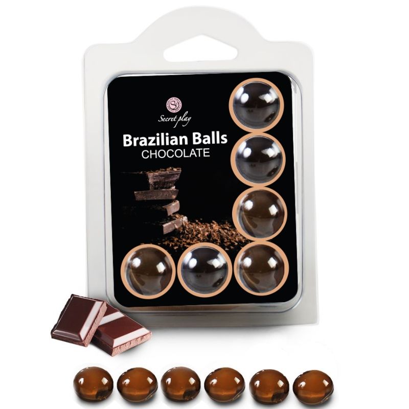 Close-up do Conjunto 6 Bolas Brasileiras de Chocolate Secretplay, mostrando a sua forma e embalagem.