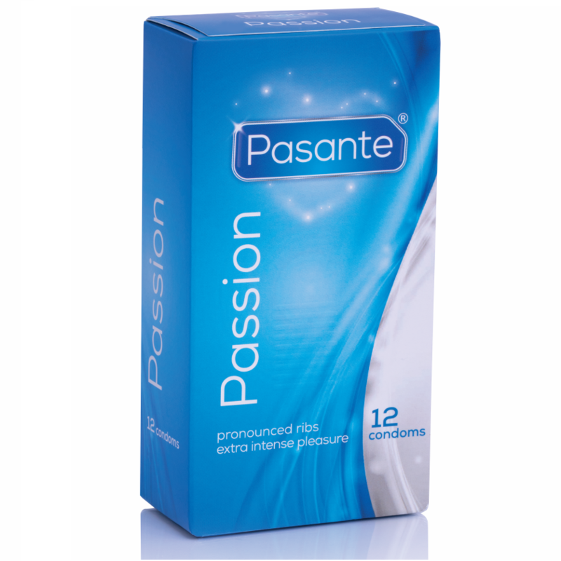 Embalagem de preservativos PASANTE Pontuados para prazer intenso, 12 unidades.