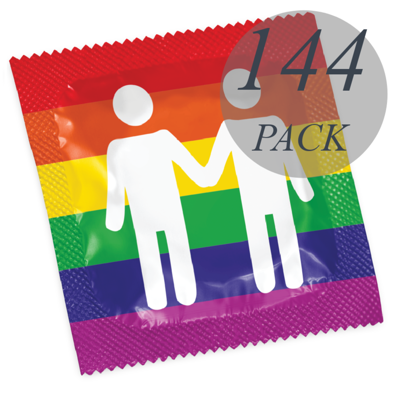 Embalagem dos Preservativos PASANTE Pride Cónicos 144 unidades, realçando a marca e o design.