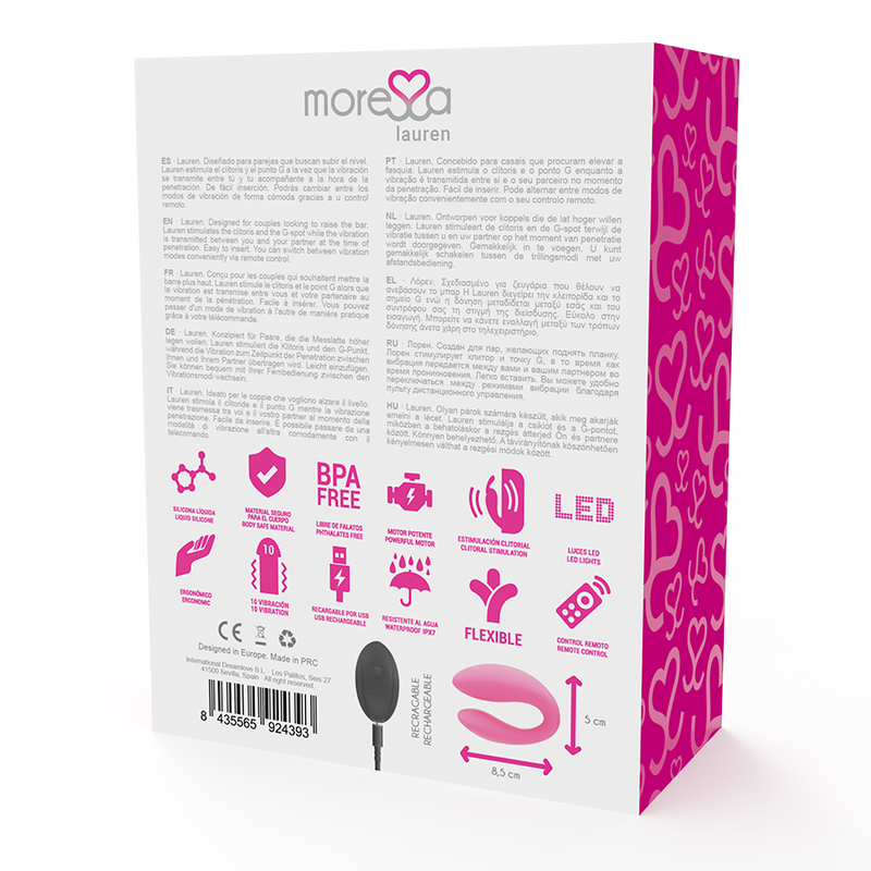 Vibrador de Casal MORESSA Lauren com Controle Remoto, para prazer duplo e estimulação simultânea.
