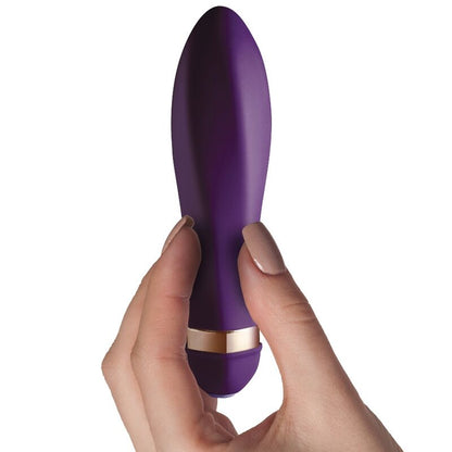 Close-up do Vibrador ROCKS-OFF Twister com 10 Modos de Vibração, mostrando seu design ergonómico e material de silicone aveludado.