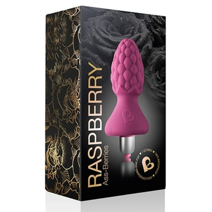 Plug anal vibratório ROCKS-OFF Ass-Berries Framboesa em silicone, com detalhes de baga.