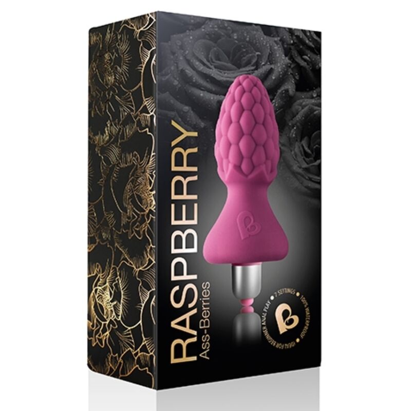 Plug anal vibratório ROCKS-OFF Ass-Berries Framboesa em silicone, com detalhes de baga.