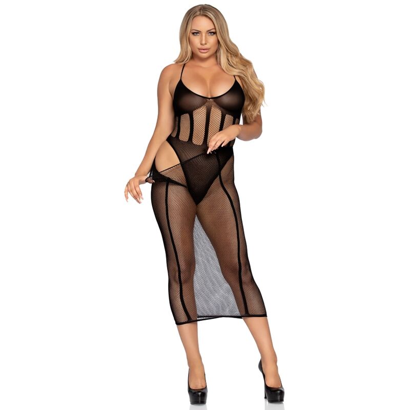 Conjunto de Body e Saia Leg Avenue em rede e opaco, ideal para momentos de sedução.