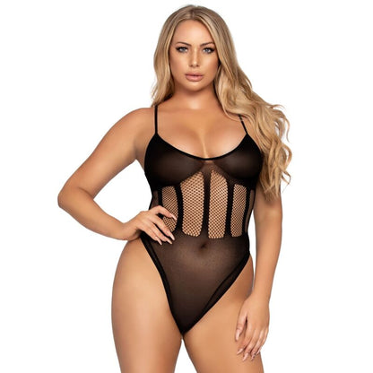 Conjunto de Body e Saia Leg Avenue em rede e opaco, ideal para momentos de sedução.