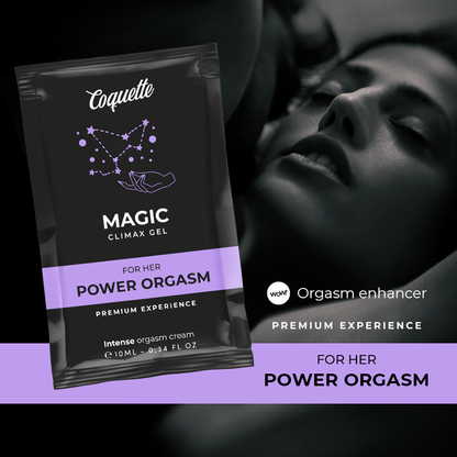 Frasco de COQUETTE CHIC DESIRE Pocket Magic Climax Gel Intensificador Orgasmo 10 ML, realçando o design discreto e portátil.