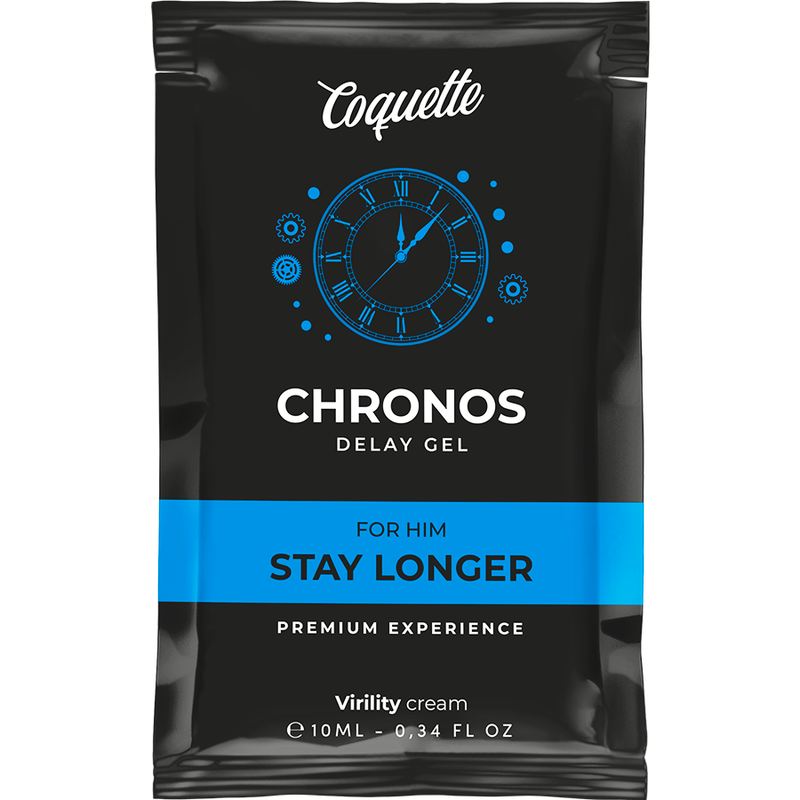 COQUETTE CHIC DESIRE Gel Retardante Chronos Pocket para Homens 10ml, embalagem.