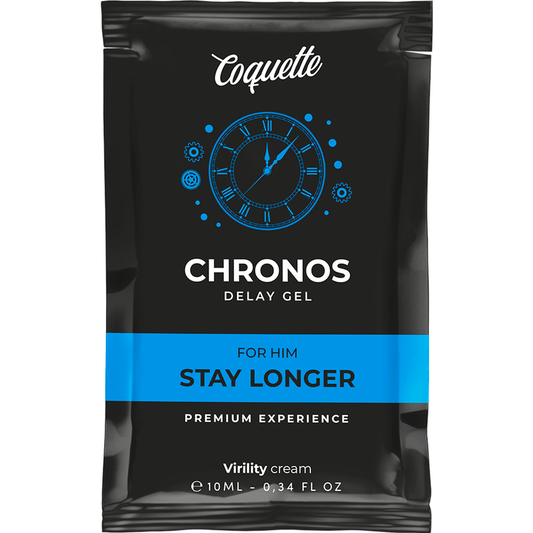 COQUETTE CHIC DESIRE Gel Retardante Chronos Pocket para Homens 10ml, embalagem.