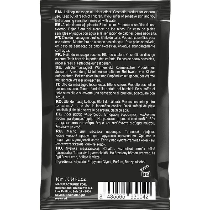 COQUETTE CHIC DESIRE Óleo de Massagem Beijável Efeito Calor Pirulito 10ml, para massagens sensuais e íntimas.