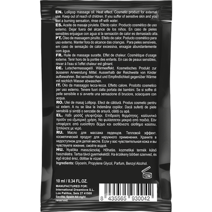 COQUETTE CHIC DESIRE Óleo de Massagem Beijável Efeito Calor Pirulito 10ml, para massagens sensuais e íntimas.