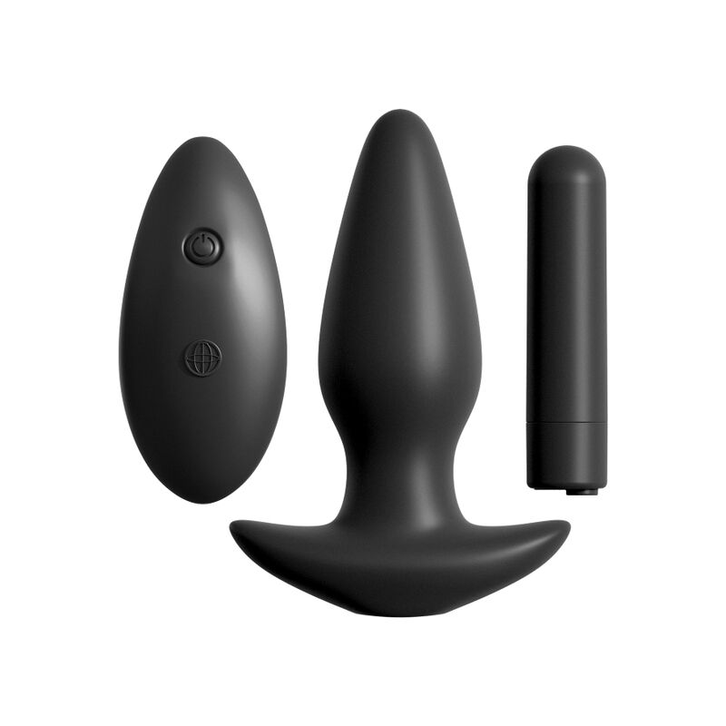 Close-up do Plug Anal Vibratório ANAL FANTASY com Controle Remoto, mostrando seu design ergonómico e material de silicone.