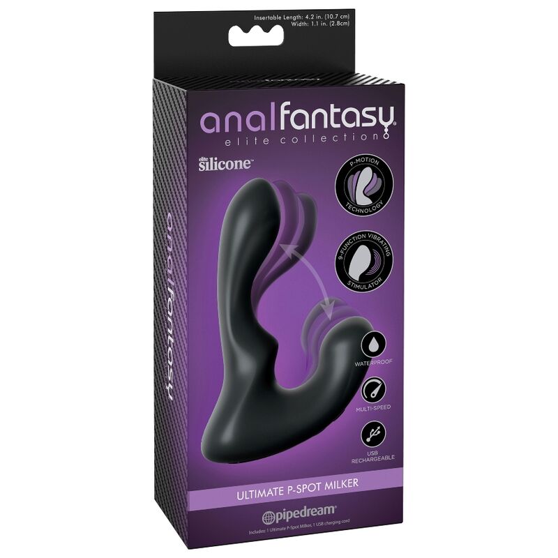 Close-up do Estimulador de Próstata Anal Fantasy Elite Collection Ultimate P-Spot, mostrando seu design ergonómico e ponta curva para estimulação do P-Spot e períneo.