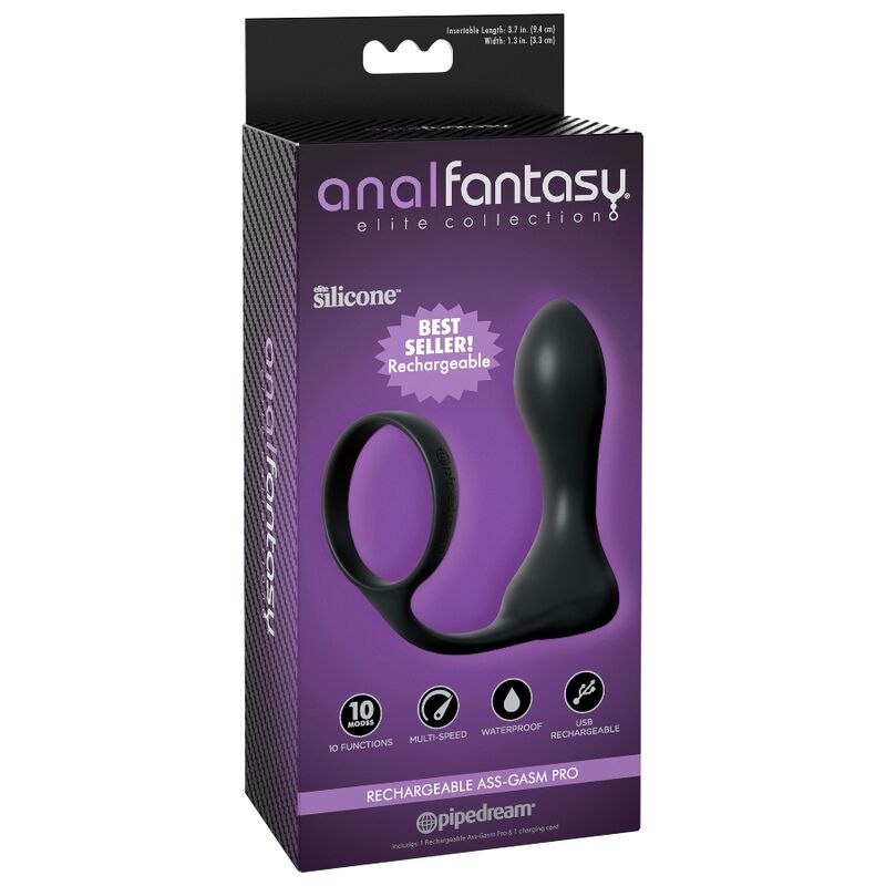 Close-up do Anal Fantasy Elite Collection Plug Anal Vibratório Recarregável Ass-Gasm Pro, destacando seu design ergonômico e material de silicone macio.