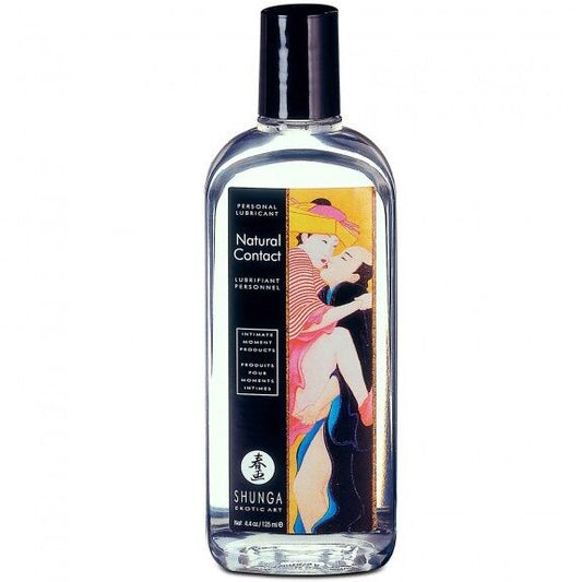Close-up do SHUNGA Lubrificante Pessoal de Contato Natural 125ml, mostrando a embalagem e o produto.