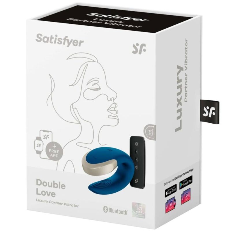 Satisfyer Vibrador Double Love Luxury para Casais com App & Controle Remoto, cor azul.