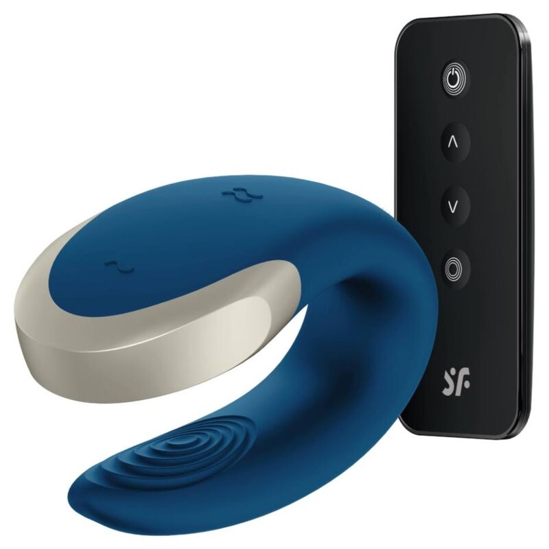 Satisfyer Vibrador Double Love Luxury para Casais com App & Controle Remoto, cor azul.