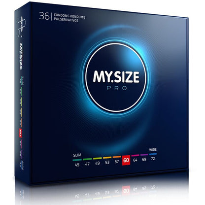 Close-up of the MY SIZE PRO Preservativos Ultra-Sensíveis 60 MM 36 Unidades, highlighting its packaging and features.