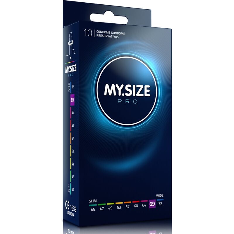 Embalagem de preservativos MY SIZE PRO 69mm para ajuste perfeito e segurança.