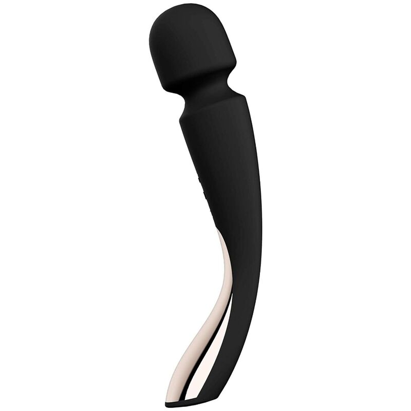 Close-up do LELO Smart Wand 2 Medium Massageador Corporal Relaxante Preto, mostrando seu design elegante e silicone macio.