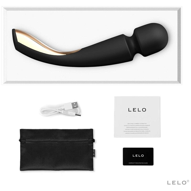 Close-up do LELO Smart Wand 2 Medium Massageador Corporal Relaxante Preto, mostrando seu design elegante e silicone macio.