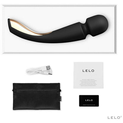 Close-up do LELO Smart Wand 2 Medium Massageador Corporal Relaxante Preto, mostrando seu design elegante e silicone macio.