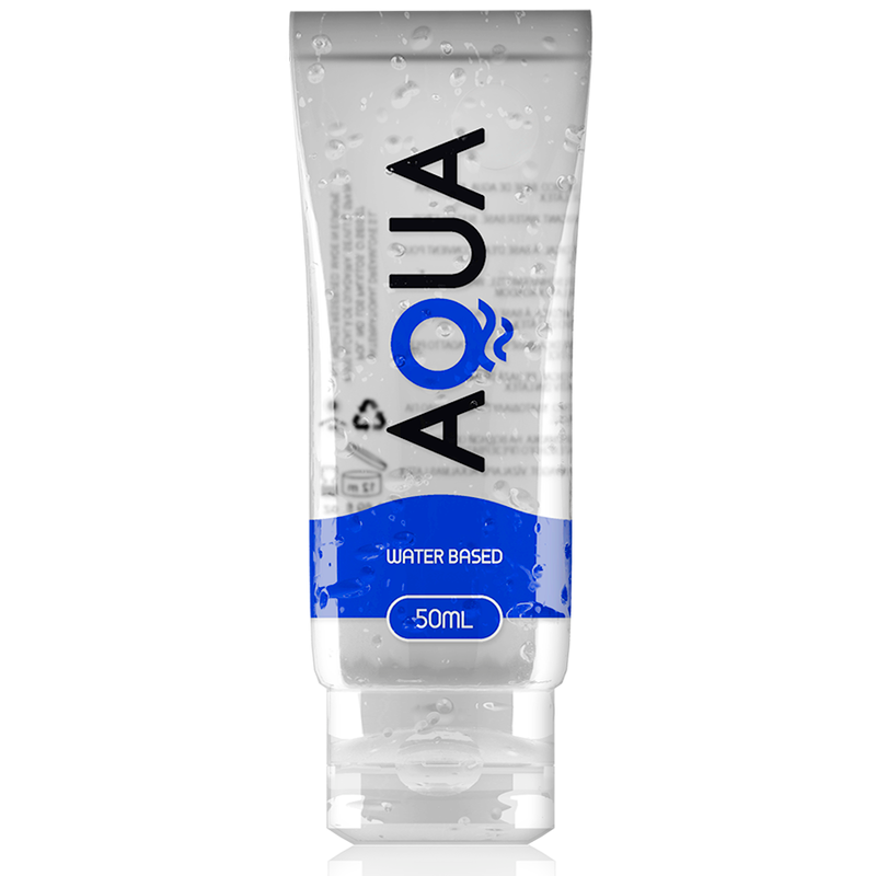 Frasco de AQUA QUALITY Lubrificante Íntimo À Base de Água 50 ML, destacando sua textura suave e transparente.