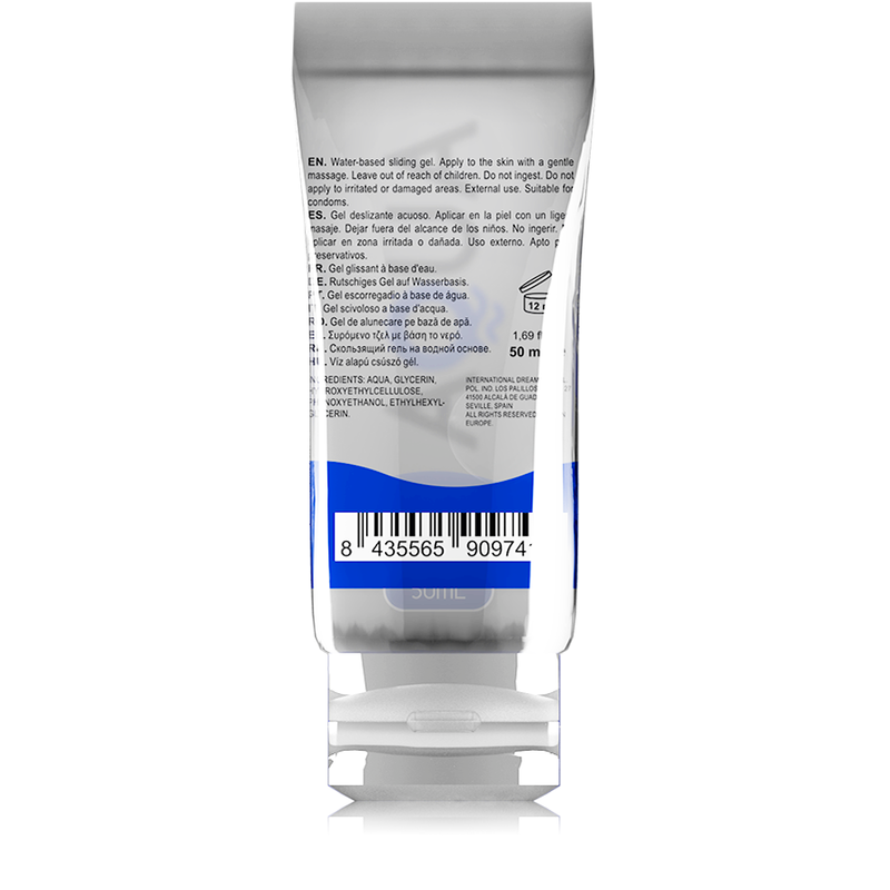 Frasco de AQUA QUALITY Lubrificante Íntimo À Base de Água 50 ML, destacando sua textura suave e transparente.