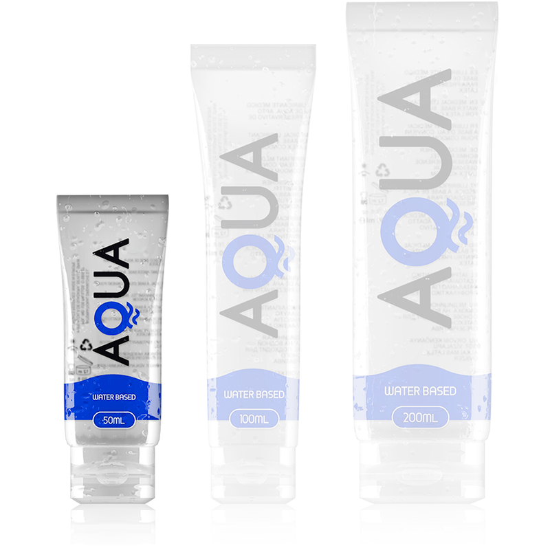 Frasco de AQUA QUALITY Lubrificante Íntimo À Base de Água 50 ML, destacando sua textura suave e transparente.