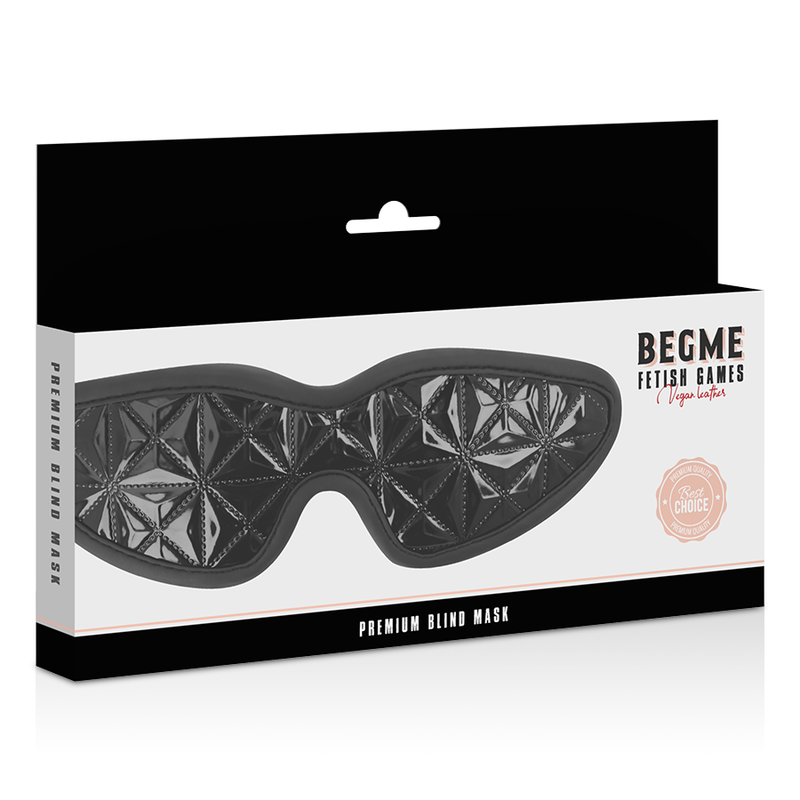 Máscara Cega BEGME Black Edition Premium em couro vegano elástico para BDSM