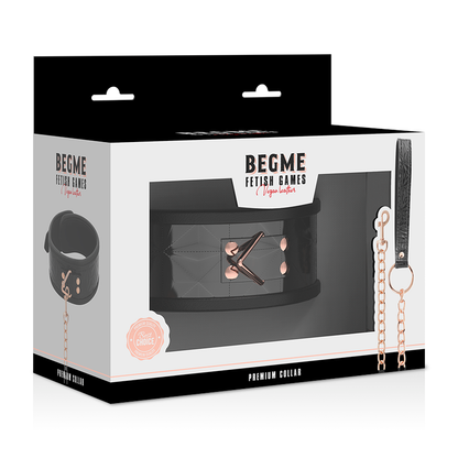 Colar BDSM de Couro Vegan BEGME Black Edition Premium com corrente de metal