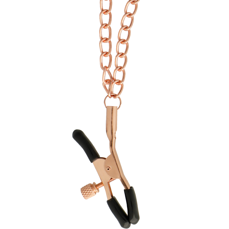 Close-up do Colar BEGME Black Edition com Clamps de Mamilo Ajustáveis, mostrando detalhes e materiais.