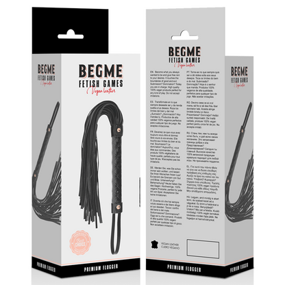 Close-up do Flogger Black Edition de Couro Vegano BEGME, mostrando detalhes e textura.