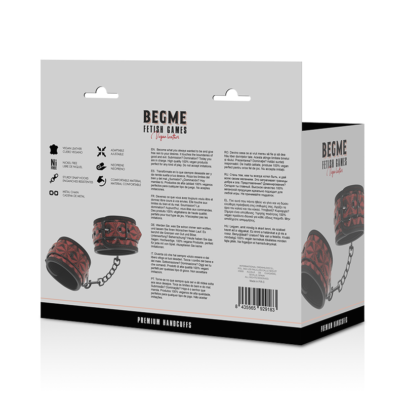 Close-up das Algemas BEGME Premium Red Edition com Forro de Neoprene, destacando o couro vegano e o acolchoamento.