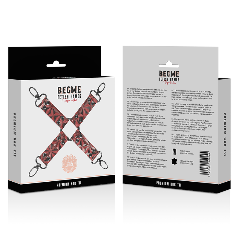 Gravata BDSM de Pescoço BEGME Red Edition em couro vegano para bondage.