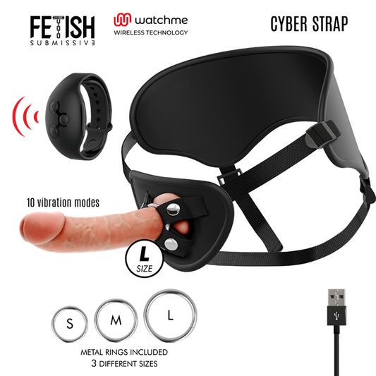 Arnês Fetish Submissive Cyberstrap com Dildo Vibratório Realista e Controle Remoto Watchme L
