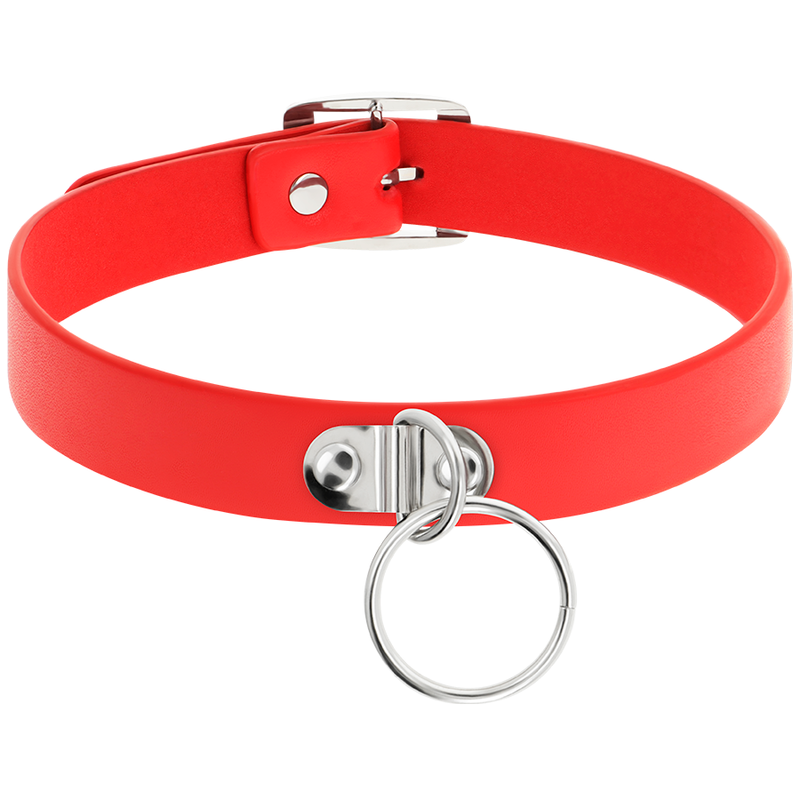Coquette Chic Desire Colar Couro Vegano Vermelho Ajustável para BDSM e Fetish