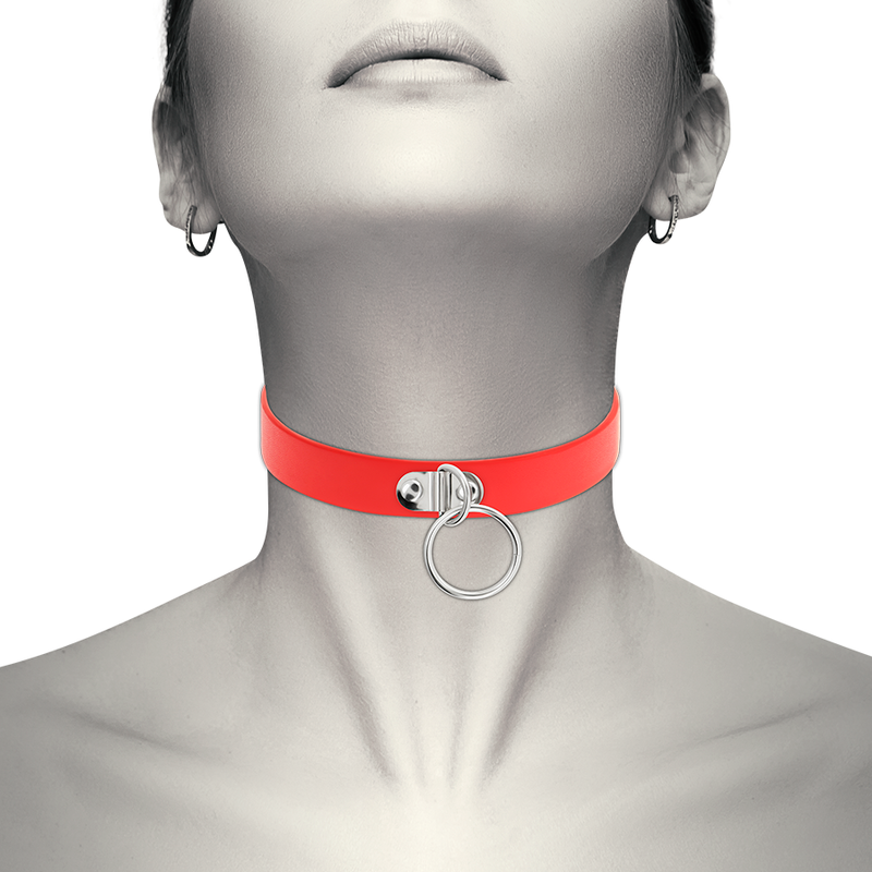 Coquette Chic Desire Colar Couro Vegano Vermelho Ajustável para BDSM e Fetish